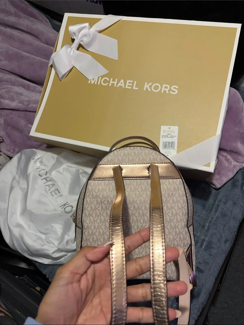 MICHAEL KORS Blush Logo Mini Backpack with Gold Hardware